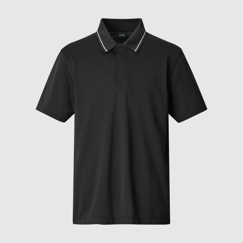 Dark Grey Men Uniqlo Dry-ex Short-sleeve (Striped Collar) (Adam Scott) Polo Shirts | USA VMKTF-3670