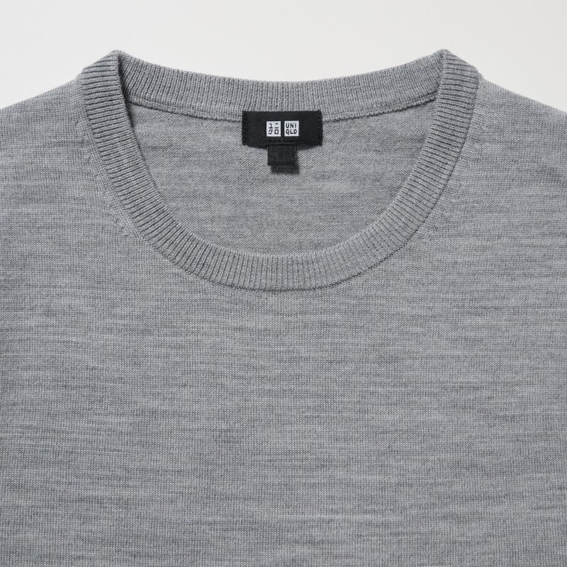 Dark Grey Men Uniqlo Extra Fine Merino Crew Neck Sweaters | USA SOFIV-9573