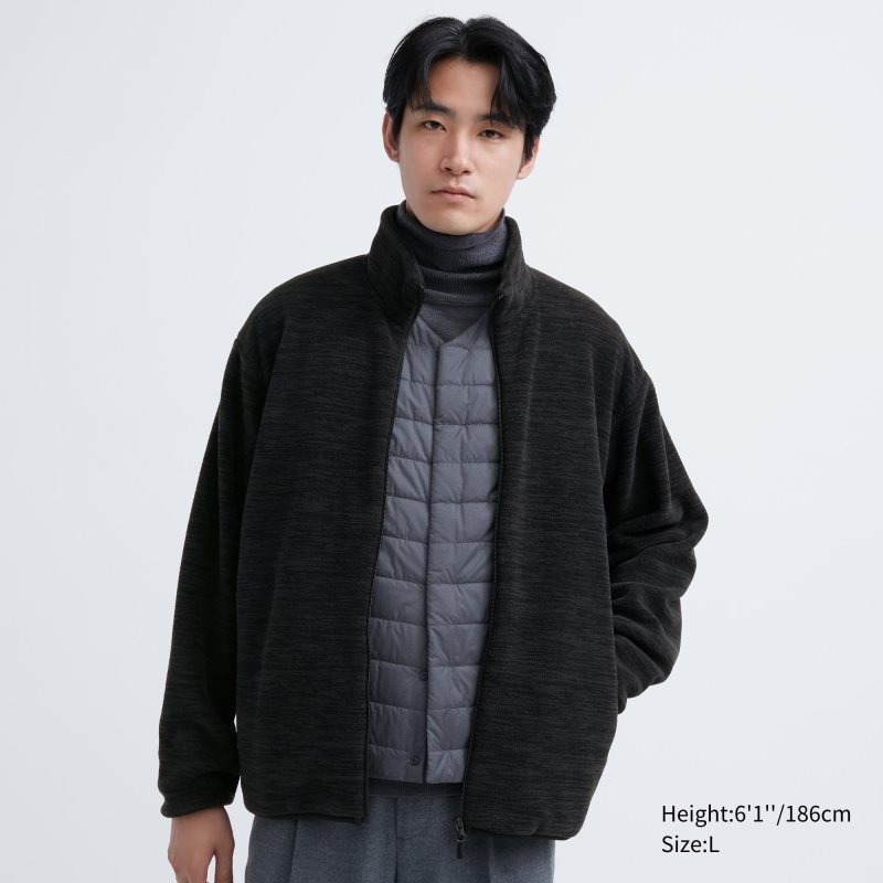 Dark Grey Men Uniqlo Fleece Full-zip Long Sleeve Jackets | USA DRQIU-9148