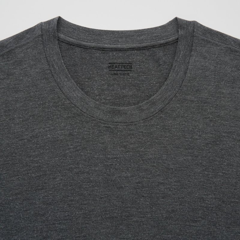 Dark Grey Men Uniqlo Heattech Crew Neck Long-sleeve T Shirts | USA FLQIW-7694