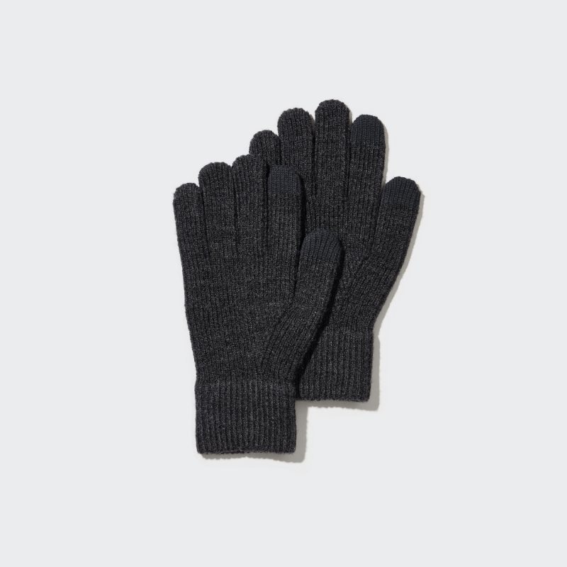 Dark Grey Men Uniqlo Heattech Knitted Gloves | USA JNUYT-9614