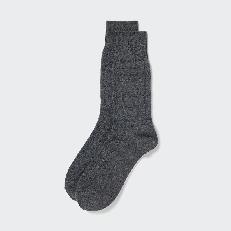 Dark Grey Men Uniqlo Links Checked Socks | USA OEVGS-8573