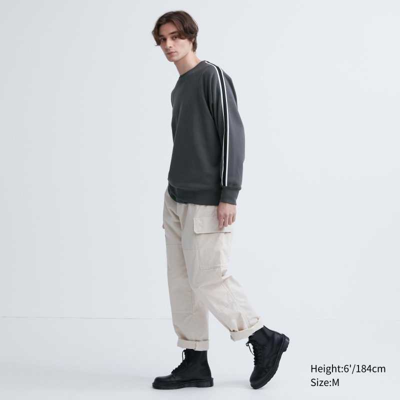 Dark Grey Men Uniqlo Side-stripe Sweatshirt | USA BVHMA-9475