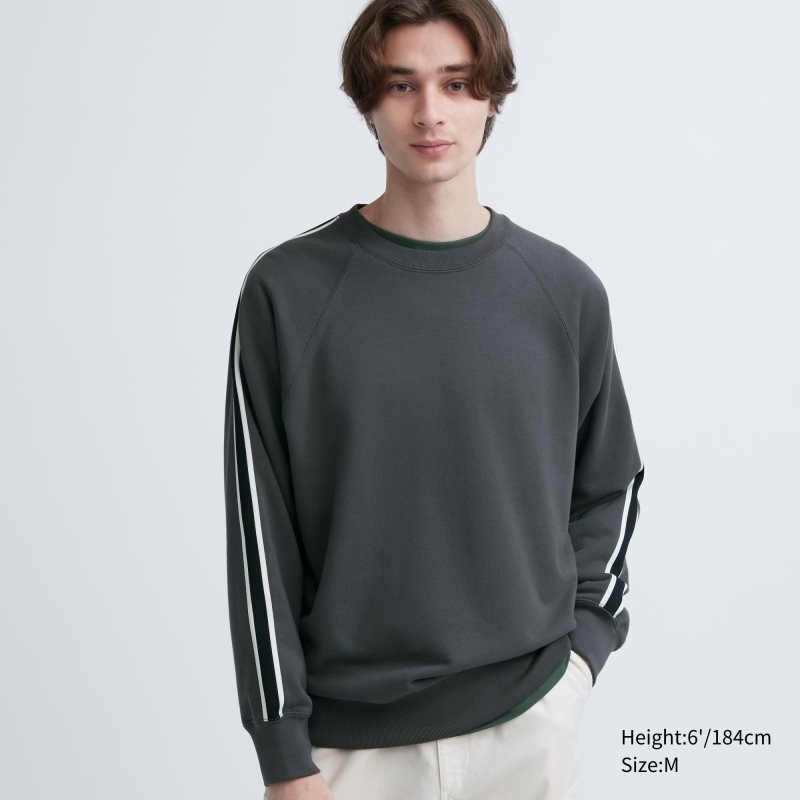 Dark Grey Men Uniqlo Side-stripe Sweatshirt | USA BVHMA-9475