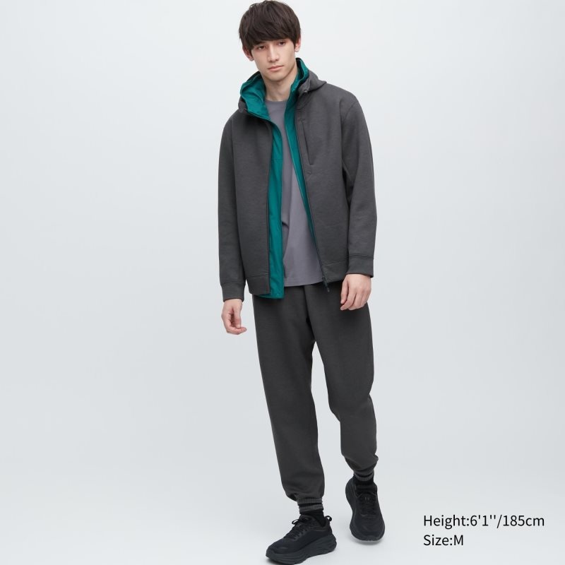 Dark Grey Men Uniqlo Stretch Dry Sweat Long-sleeve Full-zip Hoodie | USA BAOPF-1527