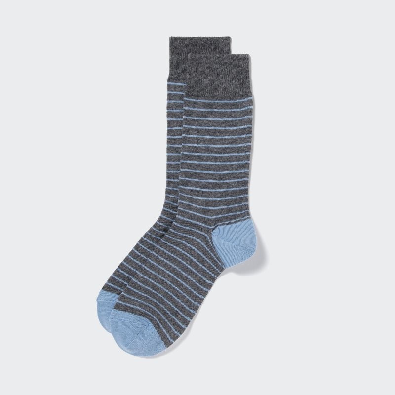 Dark Grey Men Uniqlo Striped Socks | USA BAJCL-7493