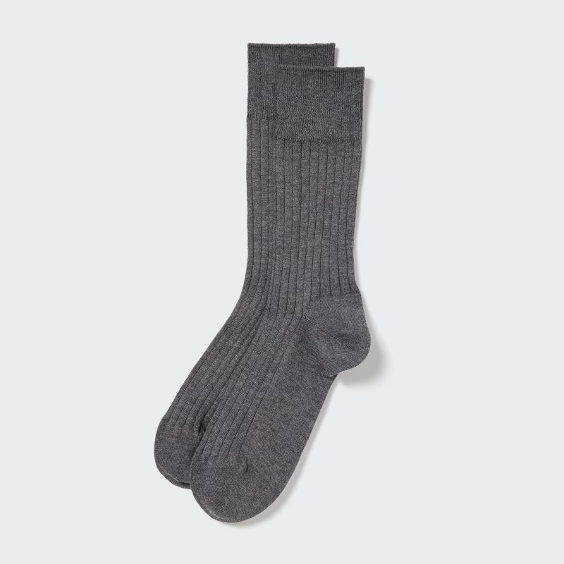 Dark Grey Men Uniqlo Supima® Cotton Wide Ribbed Socks | USA AYXOU-1980