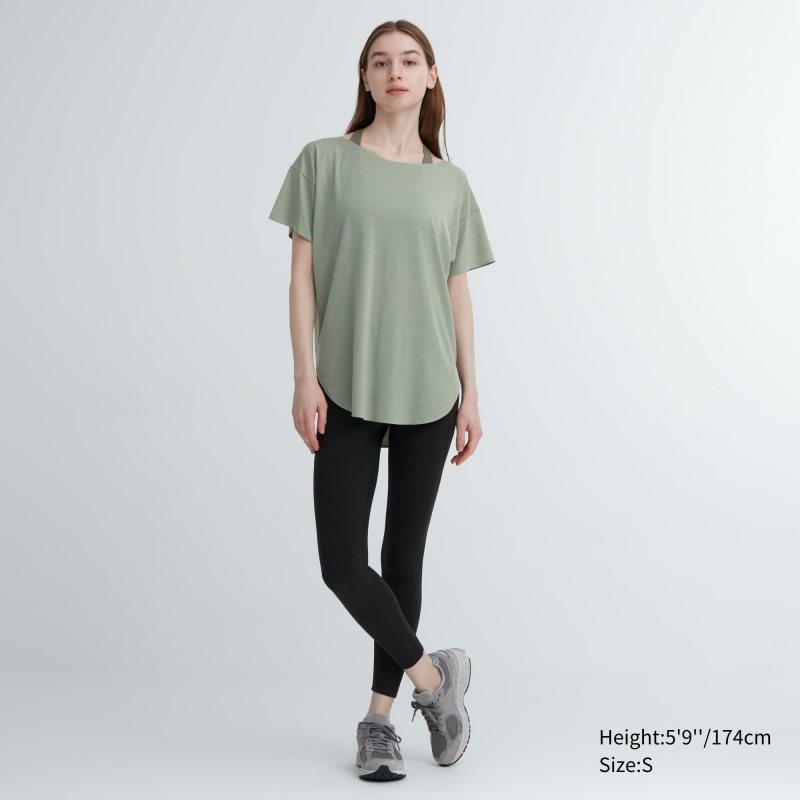 Dark Grey Women Uniqlo Airism Seamless Boat Neck Short-sleeve Long T Shirts | USA KLFRT-8419