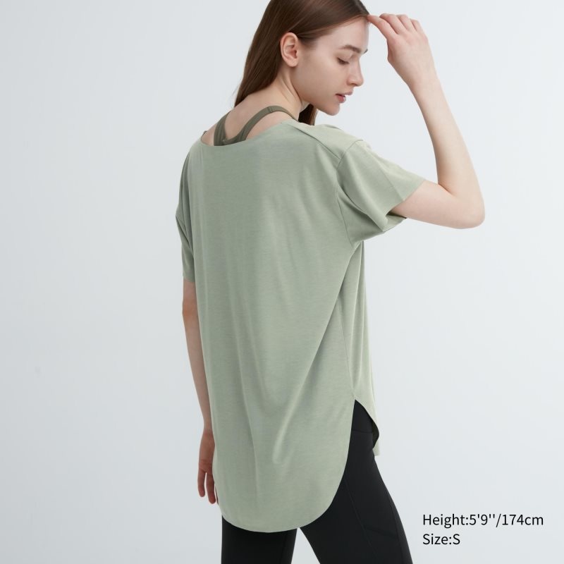 Dark Grey Women Uniqlo Airism Seamless Boat Neck Short-sleeve Long T Shirts | USA KLFRT-8419