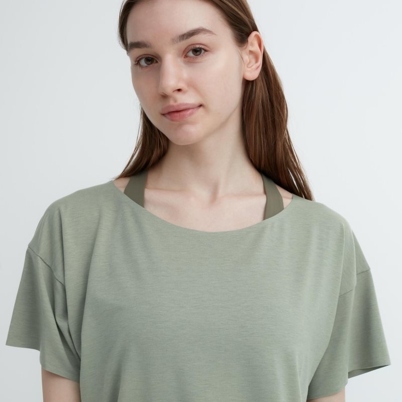 Dark Grey Women Uniqlo Airism Seamless Boat Neck Short-sleeve Long T Shirts | USA KLFRT-8419