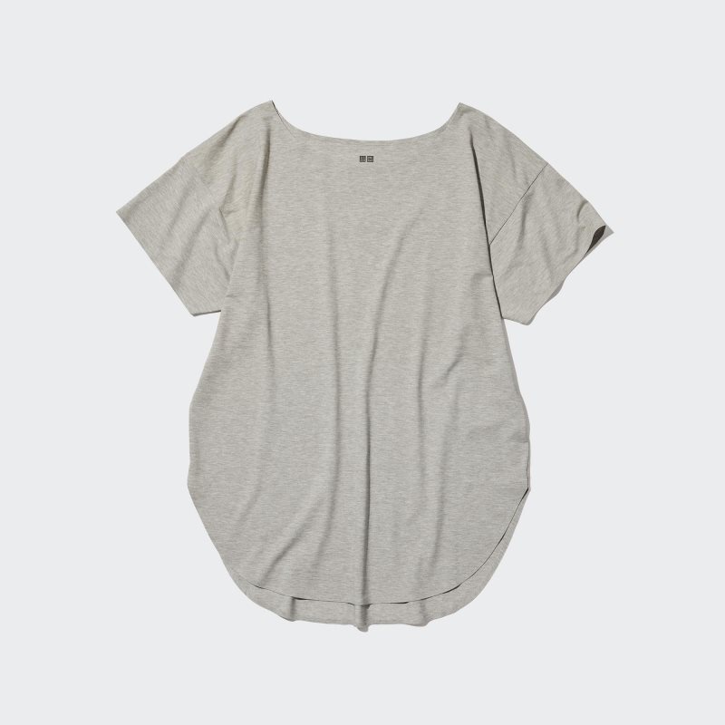 Dark Grey Women Uniqlo Airism Seamless Boat Neck Short-sleeve Long T Shirts | USA KLFRT-8419