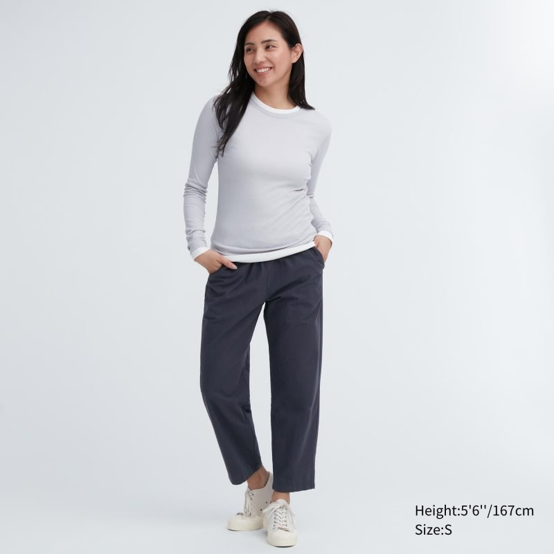 Dark Grey Women Uniqlo Cotton Relaxed Ankle Pants | USA HXTAD-7839