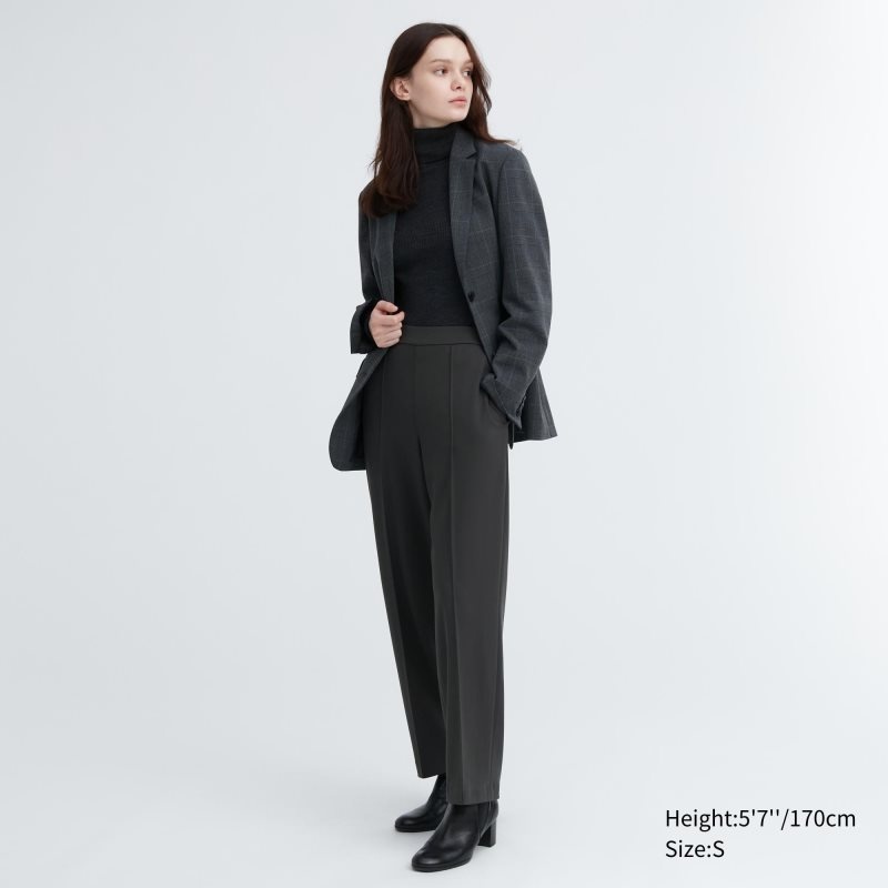 Dark Grey Women Uniqlo Easy Wide Straight Pants | USA RUBFH-2674