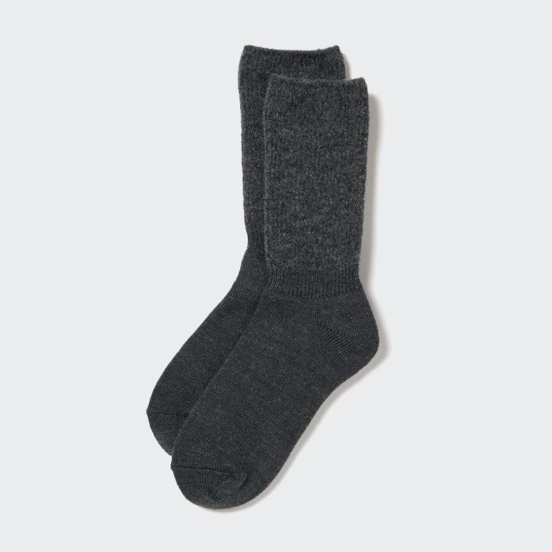 Dark Grey Women Uniqlo Heattech Souffle Yarn Socks | USA AGOPL-2458