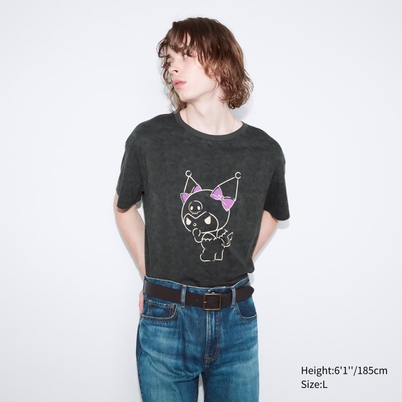 Dark Grey Women Uniqlo Sanrio Characters: Kuromi & My Melody Ut (Short-sleeve Graphic Tunic) T Shirts | USA YQOBN-8193