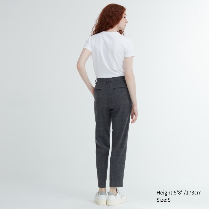 Dark Grey Women Uniqlo Smart Ankle (2-way Stretch Glen Check, Tall) Pants | USA SROAF-7824