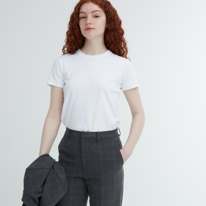 Dark Grey Women Uniqlo Smart Ankle (2-way Stretch Glen Check, Tall) Pants | USA SROAF-7824