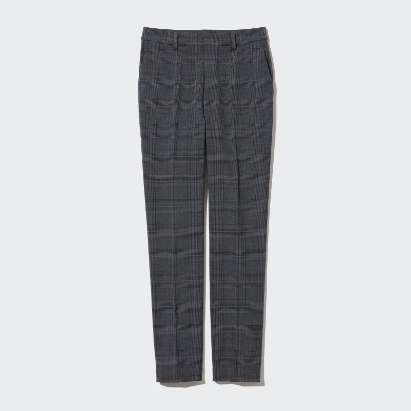 Dark Grey Women Uniqlo Smart Ankle (2-way Stretch Glen Check, Tall) Pants | USA SROAF-7824