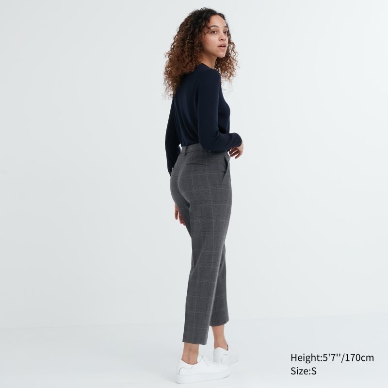 Dark Grey Women Uniqlo Smart Ankle (2-way Stretch Glen Check) Pants | USA LJEFH-8519