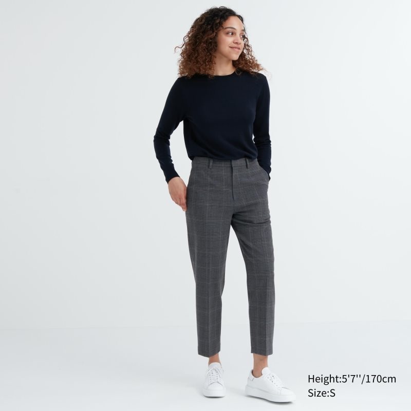 Dark Grey Women Uniqlo Smart Ankle (2-way Stretch Glen Check) Pants | USA LJEFH-8519