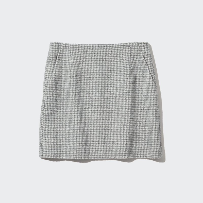 Dark Grey Women Uniqlo Tweed Mini (Houndstooth) Skirts | USA DTAGU-5687