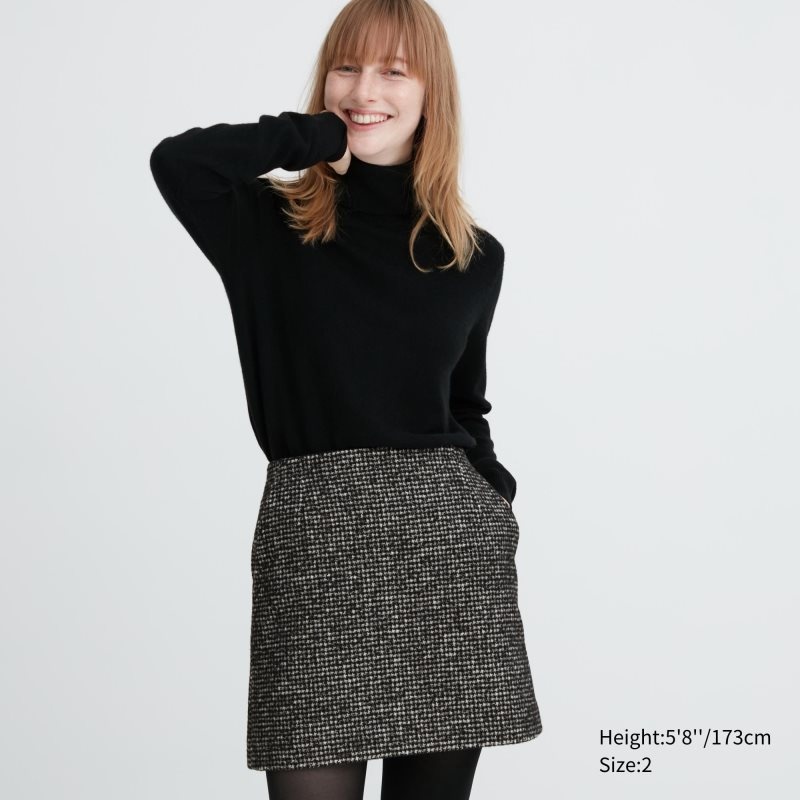 Dark Grey Women Uniqlo Tweed Mini (Houndstooth) Skirts | USA DTAGU-5687