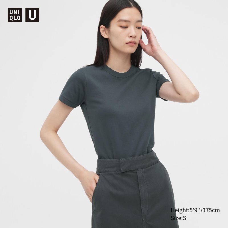 Dark Grey Women Uniqlo U Crew Neck Short-sleeve T Shirts | USA PKLWQ-1052