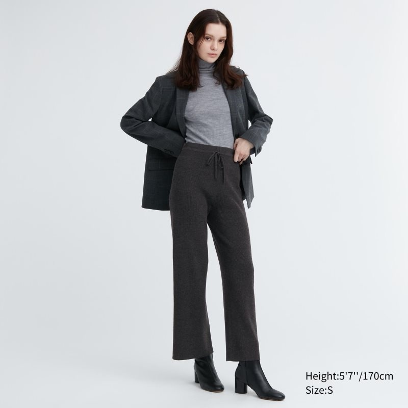 Dark Grey Women Uniqlo Washable Knit Ribbed Pants | USA FJSWR-2856