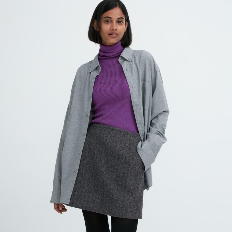 Dark Grey Women Uniqlo Wool Blend Mini Skirts | USA TXFBQ-8176