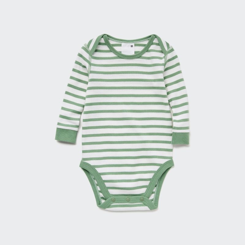 Green Baby Uniqlo Striped Long-sleeve Bodysuit | USA DXNJR-5963