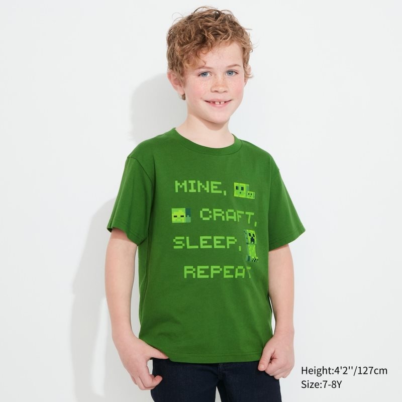 Green Kids Uniqlo Minecraft Ut (Short-sleeve Graphic) T Shirts | USA DRLMI-5041