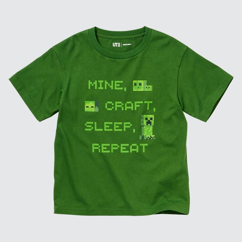 Green Kids Uniqlo Minecraft Ut (Short-sleeve Graphic) T Shirts | USA DRLMI-5041