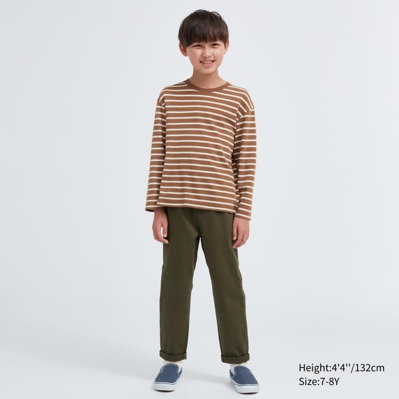 Green Kids Uniqlo Soft Brushed Striped Crew Neck Long-sleeve T Shirts | USA RPJWO-4309