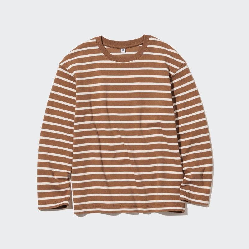 Green Kids Uniqlo Soft Brushed Striped Crew Neck Long-sleeve T Shirts | USA RPJWO-4309