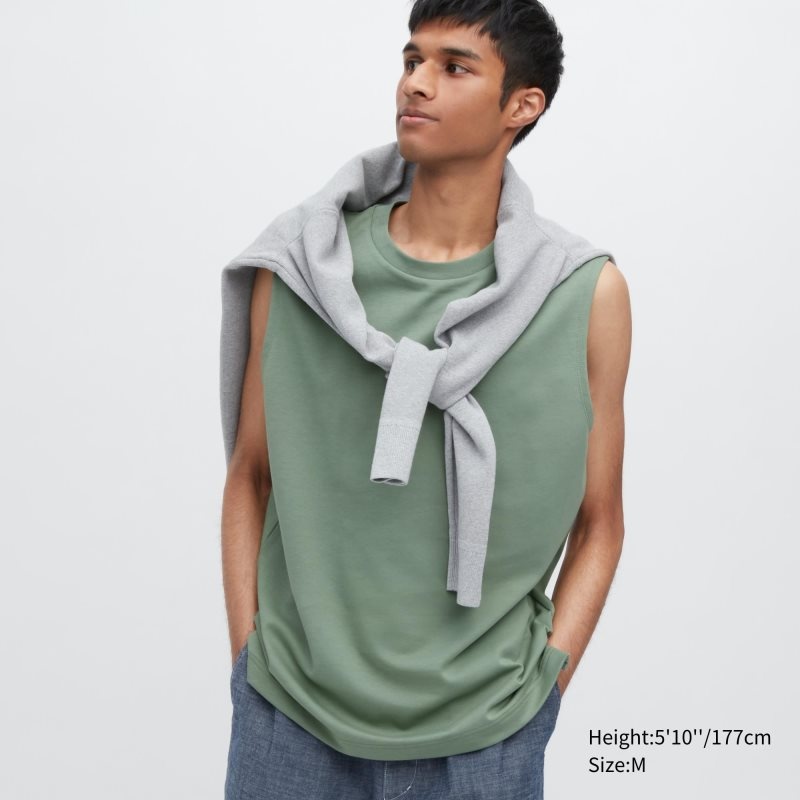 Green Men Uniqlo Airism Cotton Sleeveless T Shirts | USA UVMDE-0496