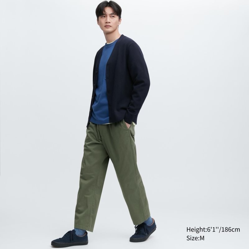 Green Men Uniqlo Cotton Relaxed Ankle Pants | USA HTGXB-4573