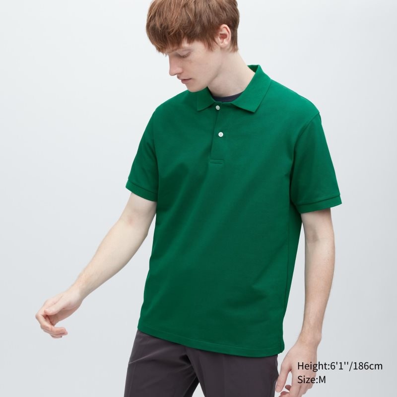 Green Men Uniqlo Dry Pique Short-sleeve Polo Shirts | USA KUOGI-2731