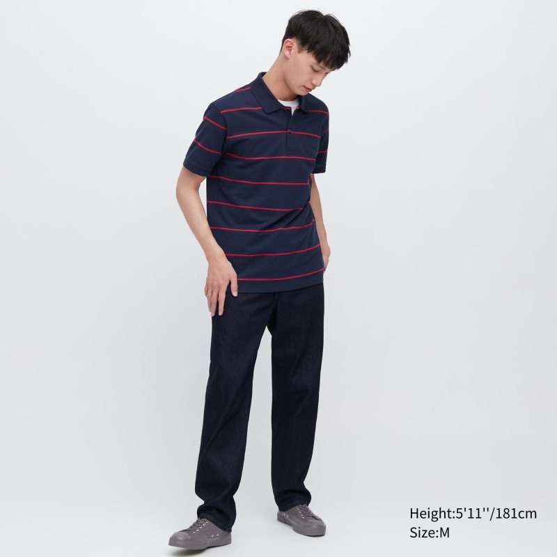 Green Men Uniqlo Dry Pique Striped Short-sleeve Polo Shirts | USA JHKGO-4037