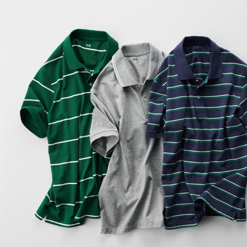 Green Men Uniqlo Dry Pique Striped Short-sleeve Polo Shirts | USA JHKGO-4037