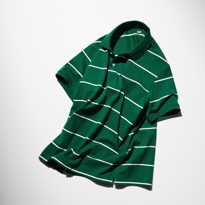 Green Men Uniqlo Dry Pique Striped Short-sleeve Polo Shirts | USA JHKGO-4037