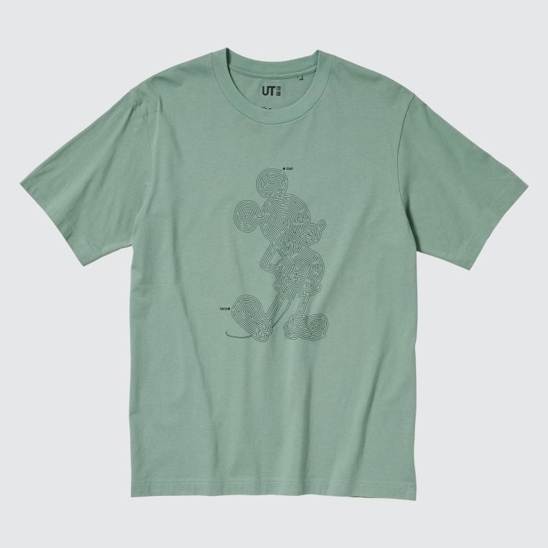 Green Men Uniqlo Mickey Stands Ut (Short Sleeve Graphic) T Shirts | USA XFRUK-9062