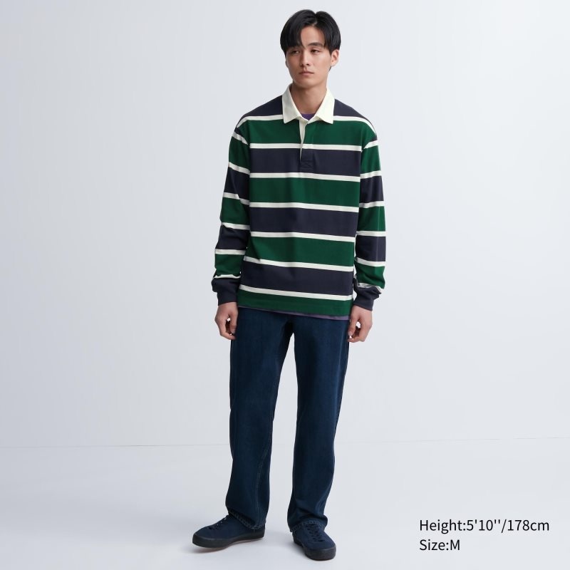 Green Men Uniqlo Rugger Long-sleeve Polo Shirts | USA HQNSV-2059