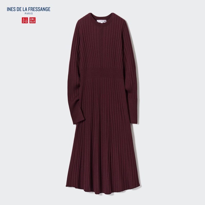 Green Women Uniqlo 3d Knit Ribbed Crew Neck Long-sleeve (Ines De La Fressange) Dress | USA XJESH-5138