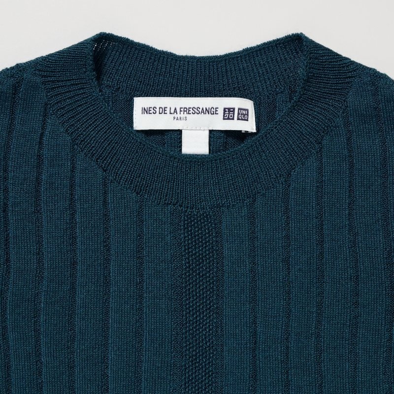 Green Women Uniqlo 3d Knit Wide Ribbed Crew Neck (Ines De La Fressange) Sweaters | USA TCQRF-7301