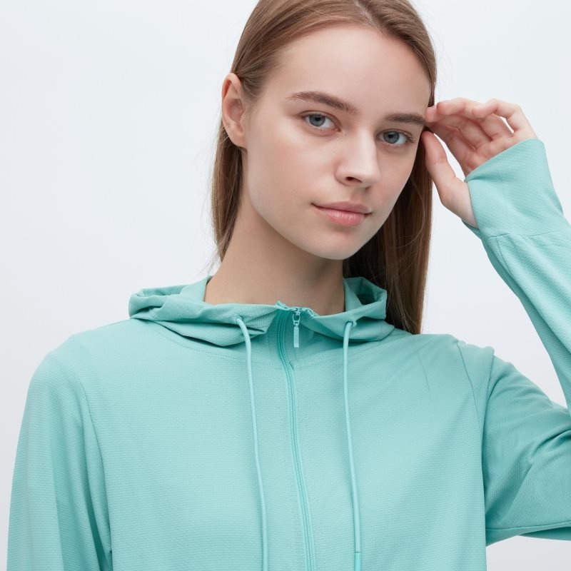 Green Women Uniqlo Airism Mesh Uv Protection Full-zip Hoodie | USA YEWZF-0765