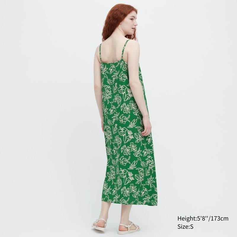 Green Women Uniqlo Button Down Camisole Flare Dress | USA YTKRF-7201