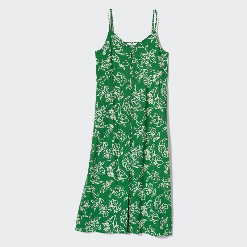 Green Women Uniqlo Button Down Camisole Flare Dress | USA YTKRF-7201