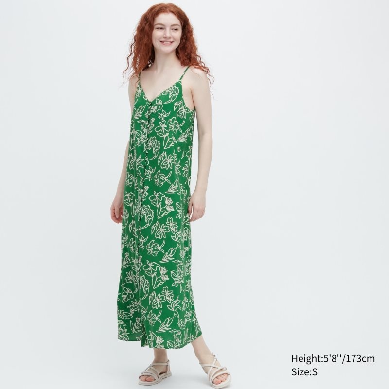 Green Women Uniqlo Button Down Camisole Flare Dress | USA YTKRF-7201