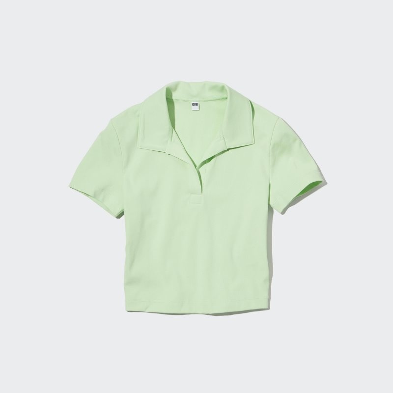 Green Women Uniqlo Cropped Skipper Short-sleeve Polo Shirts | USA FJGZW-6182