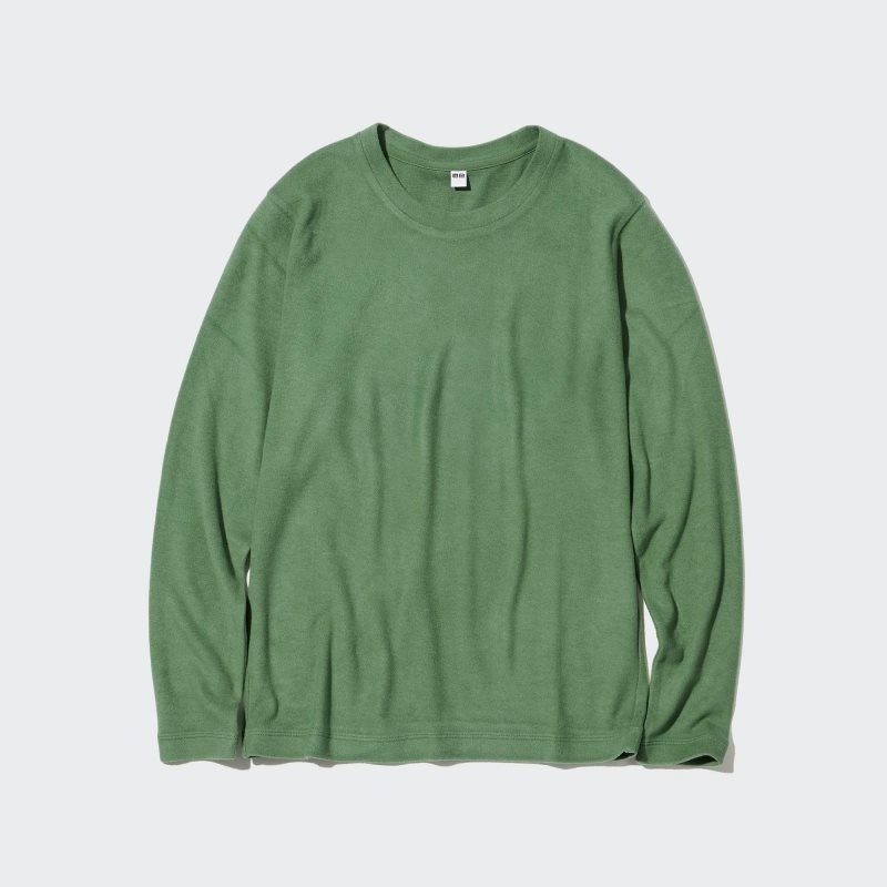 Green Women Uniqlo Heattech Fleece Crew Neck Long Sleeve T Shirts | USA NHIQL-2945